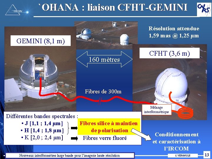 `OHANA : liaison CFHT-GEMINI Résolution attendue 1, 59 mas @ 1, 25 µm GEMINI