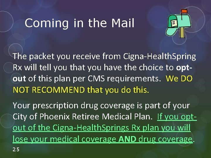 Coming in the Mail The packet you receive from Cigna-Health. Spring Rx will tell