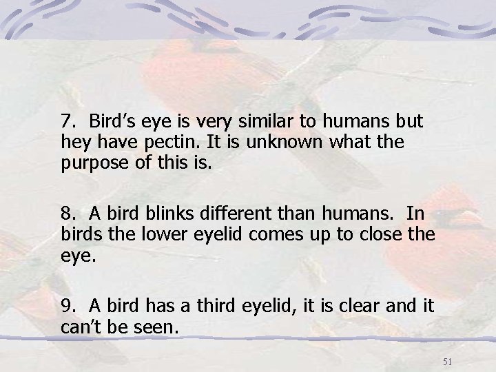 7. Bird’s eye is very similar to humans but hey have pectin. It is