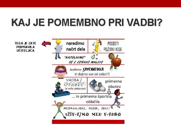 KAJ JE POMEMBNO PRI VADBI? TEGA JE ZATE PRIPRAVILA UČITELJICA 