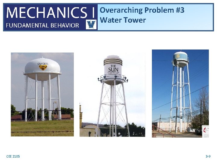 Overarching Problem #3 Water Tower CEE 2105 3 -9 