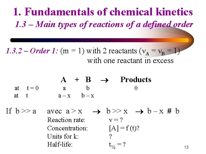 1. Fundamentals of chemical kinetics 1. 3 – Main types of reactions of a