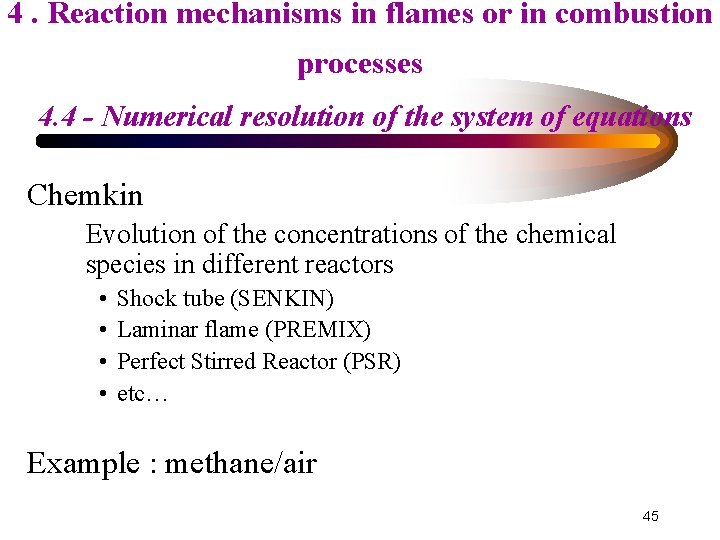4. Reaction mechanisms in flames or in combustion processes 4. 4 - Numerical resolution