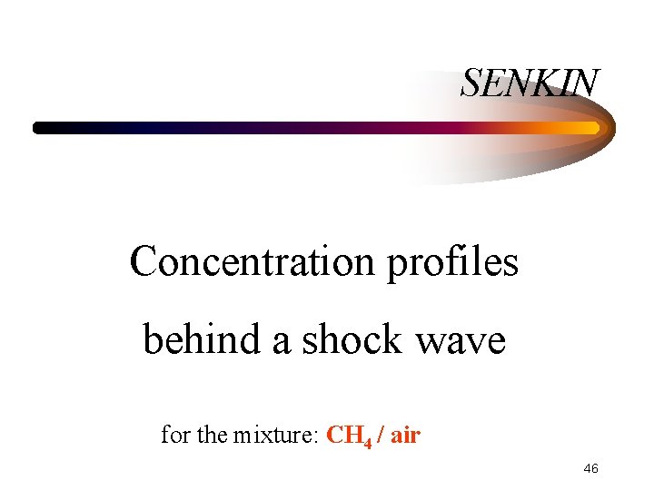 SENKIN Concentration profiles behind a shock wave for the mixture: CH 4 / air