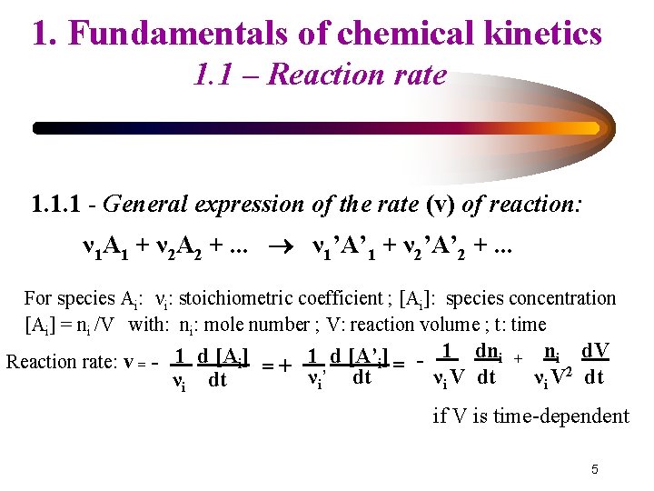 1. Fundamentals of chemical kinetics 1. 1 – Reaction rate 1. 1. 1 -