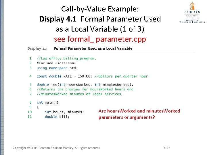 Call-by-Value Example: Display 4. 1 Formal Parameter Used as a Local Variable (1 of