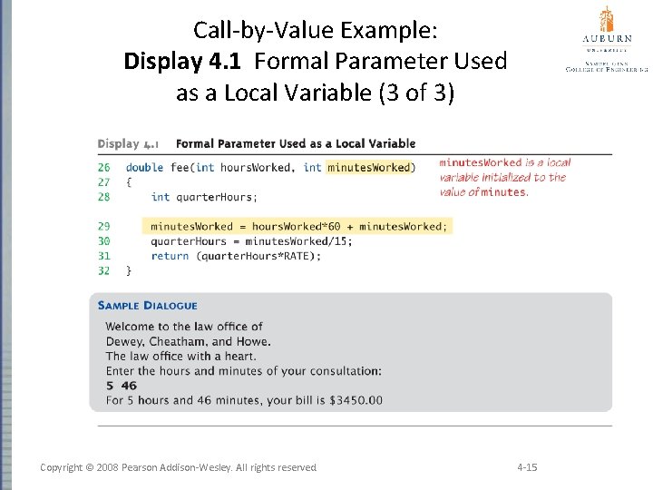 Call-by-Value Example: Display 4. 1 Formal Parameter Used as a Local Variable (3 of