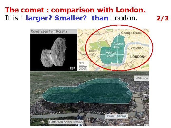 The comet : comparison with London. It is : larger? Smaller? than London. 2/3