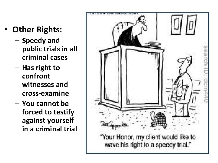  • Other Rights: – Speedy and public trials in all criminal cases –