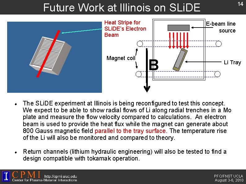 14 Future Work at Illinois on SLi. DE Heat Stripe for SLi. DE’s Electron