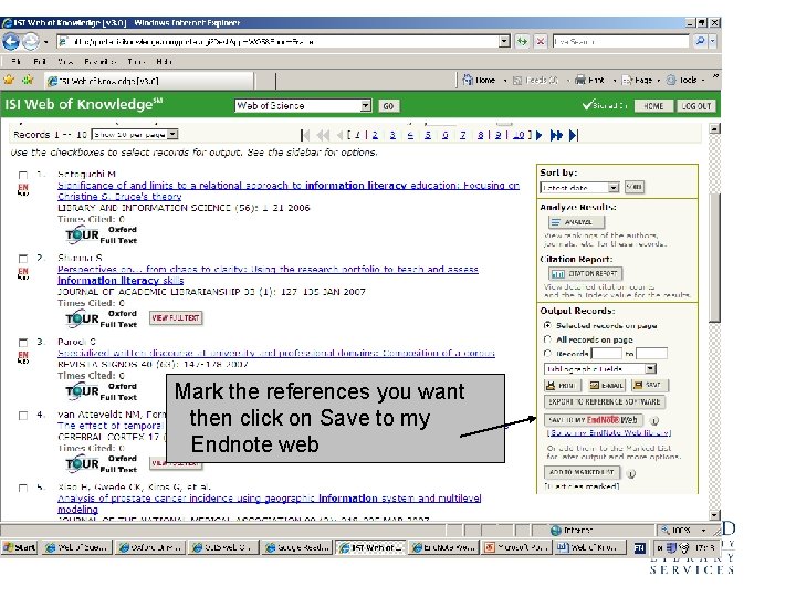 Mark the references you want then click on Save to my Endnote web 