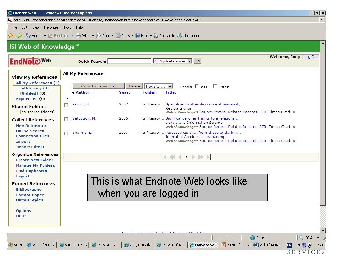 This is what Endnote Web looks like when you are logged in 