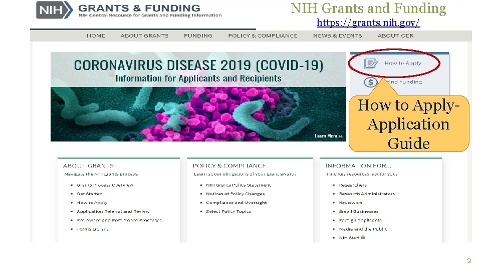 NIH Grants and Funding https: //grants. nih. gov/ How to Apply. Application Guide 2