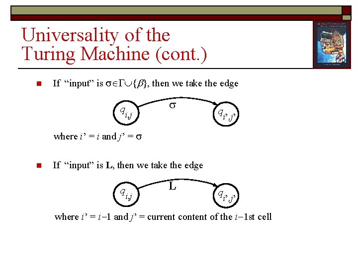 Universality of the Turing Machine (cont. ) n If “input” is { }, then