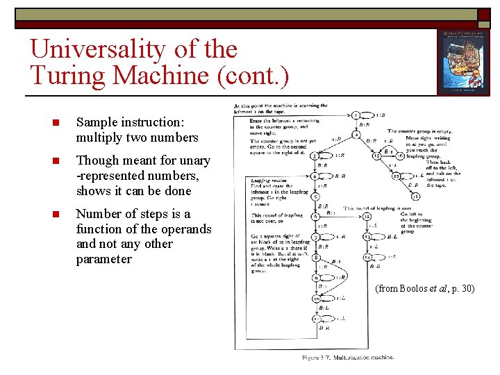 Universality of the Turing Machine (cont. ) n Sample instruction: multiply two numbers n