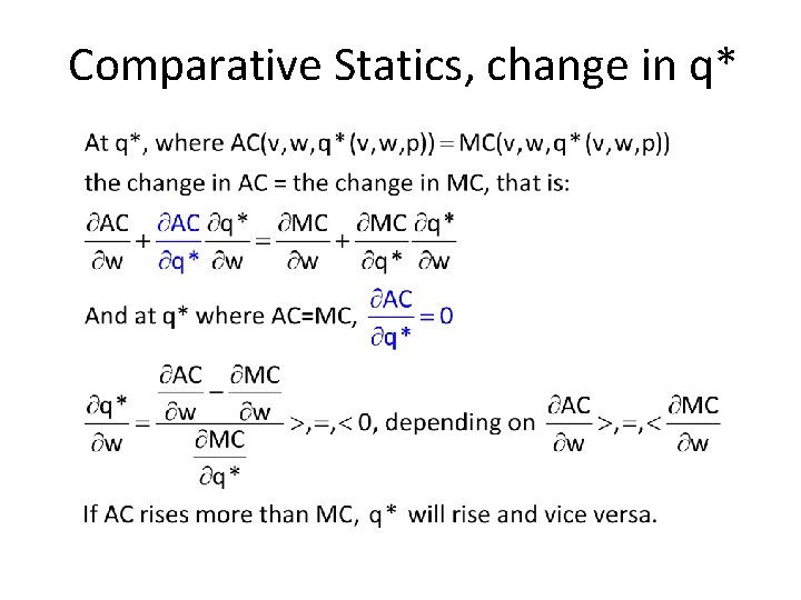 Comparative Statics, change in q* 