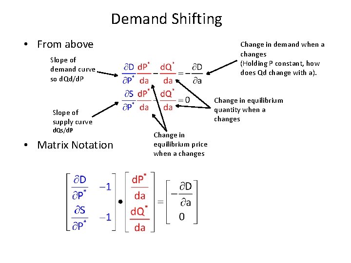 Demand Shifting • From above Change in demand when a changes (Holding P constant,