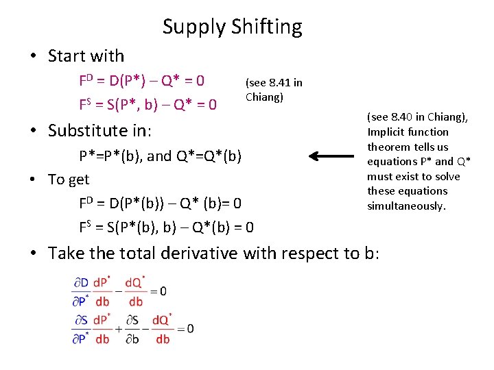 Supply Shifting • Start with FD = D(P*) – Q* = 0 FS =