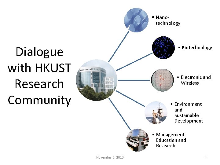  • Nanotechnology Dialogue with HKUST Research Community • Biotechnology • Electronic and Wireless