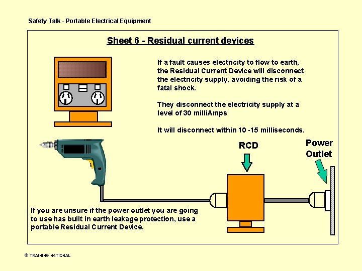 Safety Talk - Portable Electrical Equipment Sheet 6 - Residual current devices If a Safety Talk - Portable Electrical Equipment Sheet 6 - Residual current devices If a