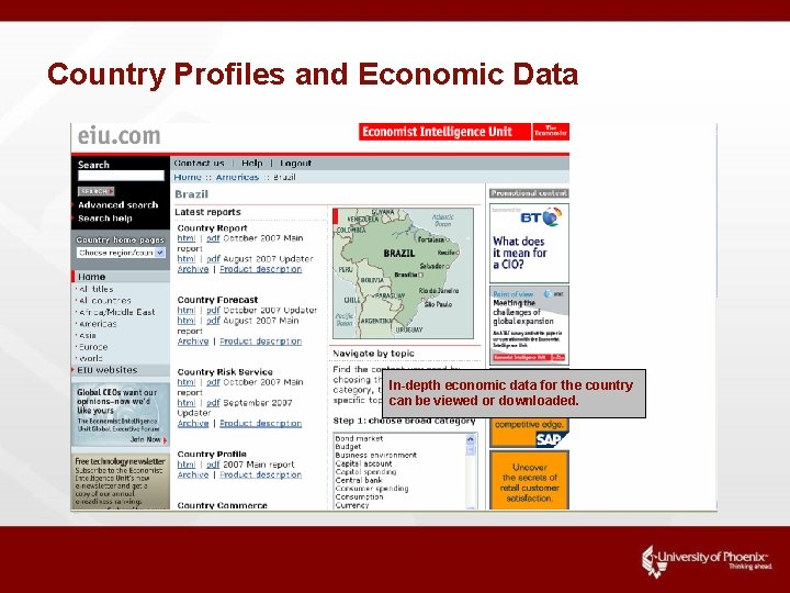 Country Profiles and Economic Data In-depth economic data for the country can be viewed