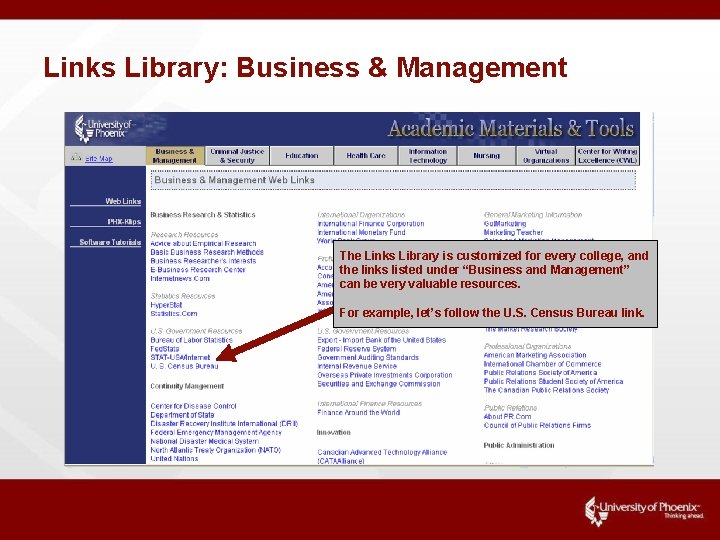 Links Library: Business & Management The Links Library is customized for every college, and