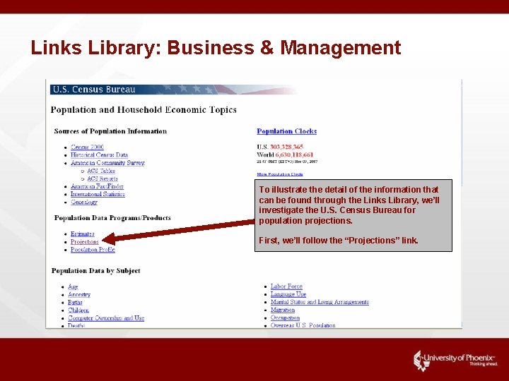 Links Library: Business & Management To illustrate the detail of the information that can