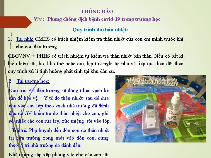 THÔNG BÁO V/v : Phòng chống dịch bệnh covid-19 trong trường học Quy trình