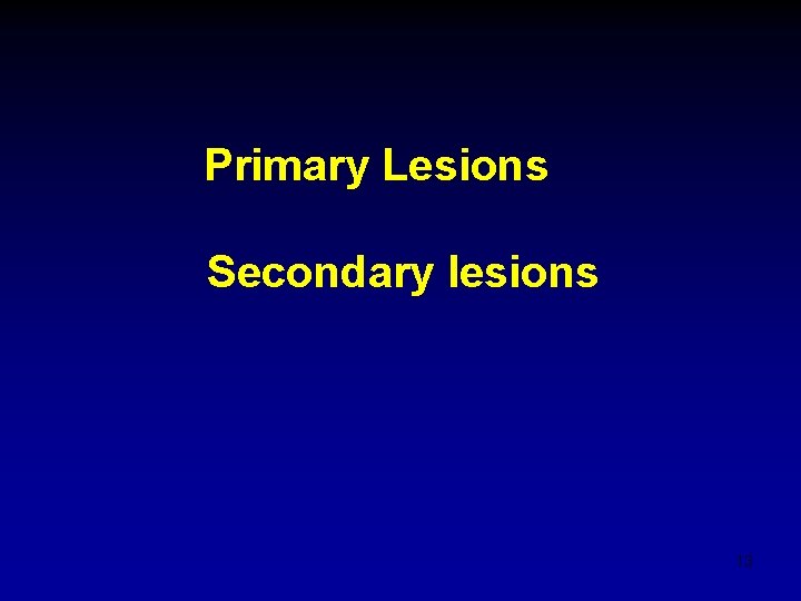 Primary Lesions Secondary lesions 13 