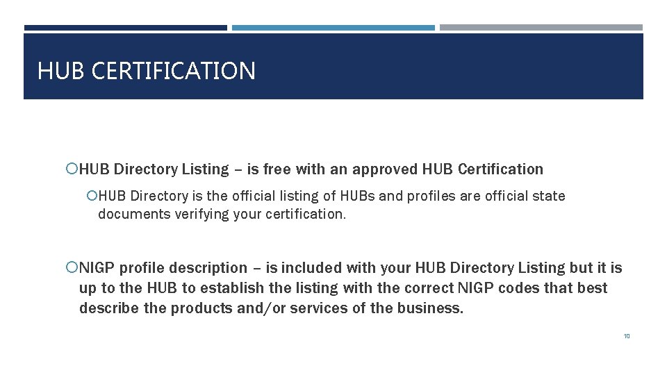 HUB CERTIFICATION HUB Directory Listing – is free with an approved HUB Certification HUB