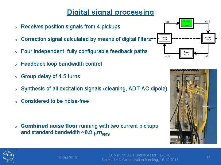 Digital signal processing o Receives position signals from 4 pickups o Correction signal calculated