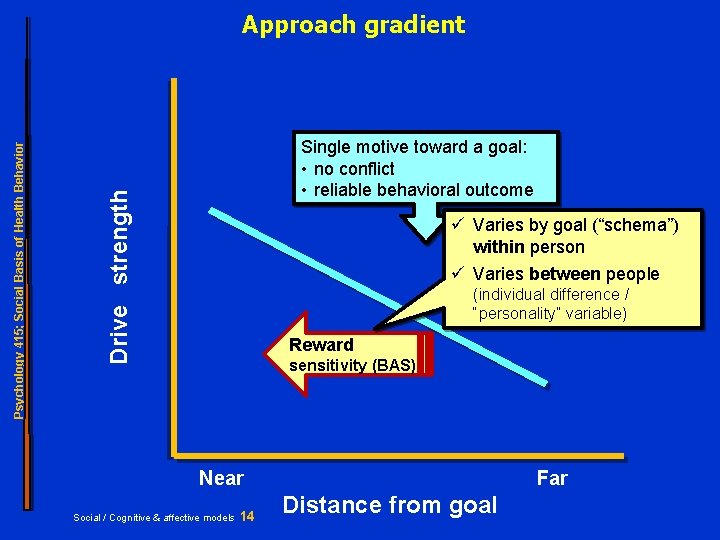 Single motive toward a goal: • no conflict • reliable behavioral outcome Drive strength