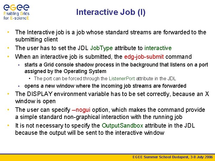 Interactive Job (I) • The Interactive job is a job whose standard streams are