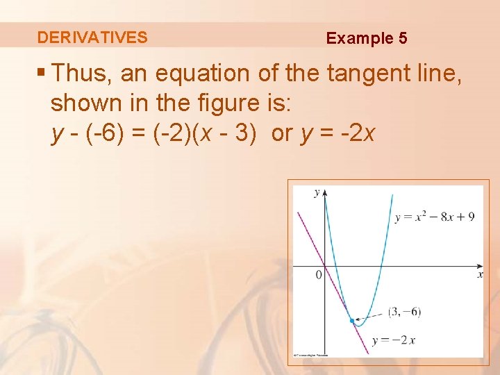 DERIVATIVES Example 5 § Thus, an equation of the tangent line, shown in the