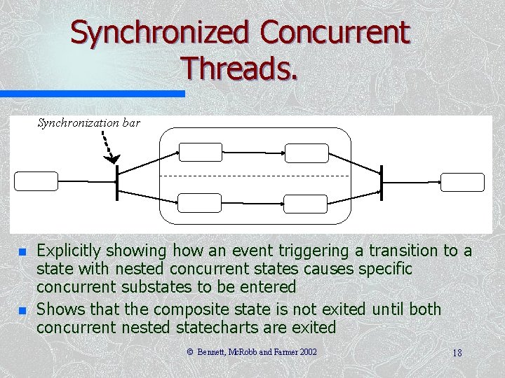 Synchronized Concurrent Threads. Synchronization bar n n Explicitly showing how an event triggering a