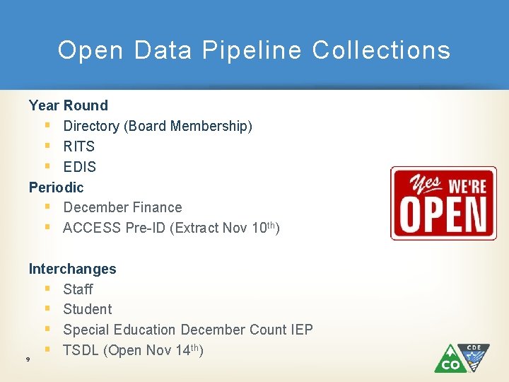 Open Data Pipeline Collections Year Round § Directory (Board Membership) § RITS § EDIS