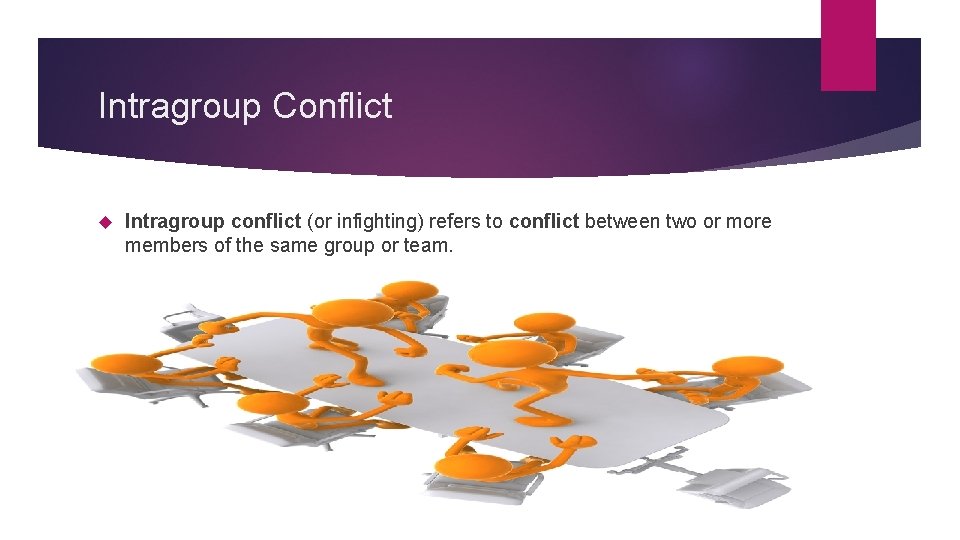 Intragroup Conflict Intragroup conflict (or infighting) refers to conflict between two or more members