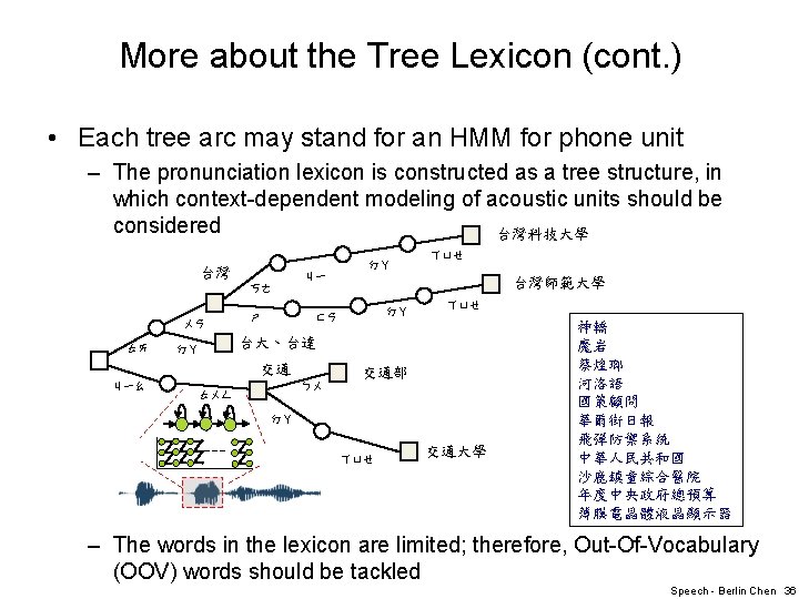 More about the Tree Lexicon (cont. ) • Each tree arc may stand for