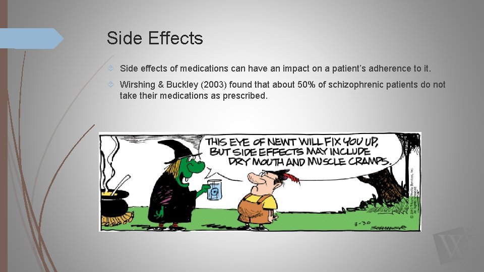 Side Effects Side effects of medications can have an impact on a patient’s adherence