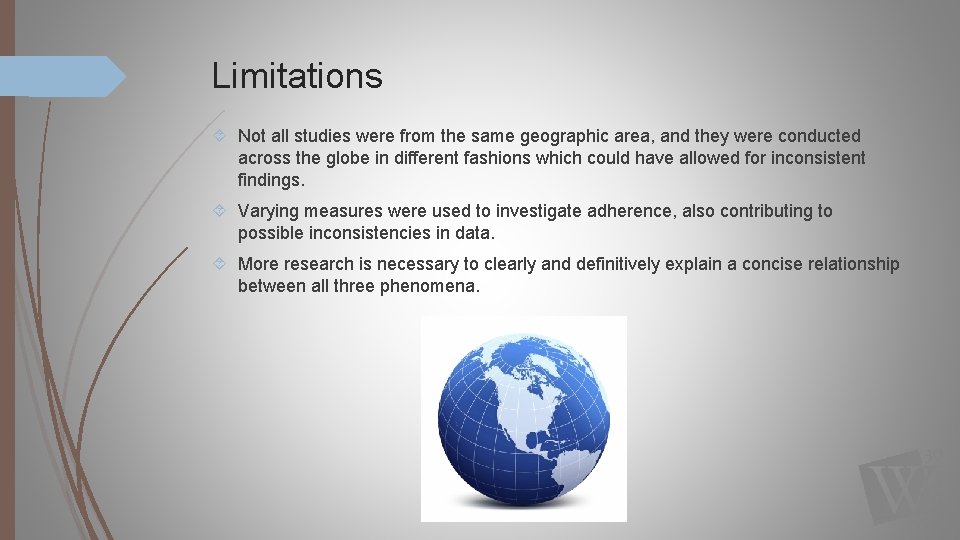 Limitations Not all studies were from the same geographic area, and they were conducted