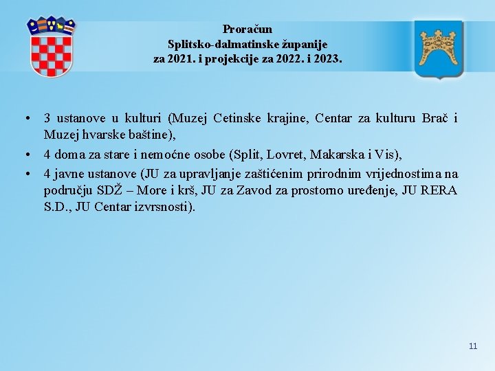 Proračun Splitsko-dalmatinske županije za 2021. i projekcije za 2022. i 2023. • 3 ustanove