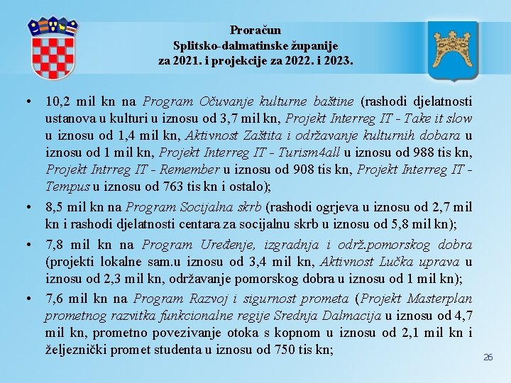 Proračun Splitsko-dalmatinske županije za 2021. i projekcije za 2022. i 2023. • 10, 2