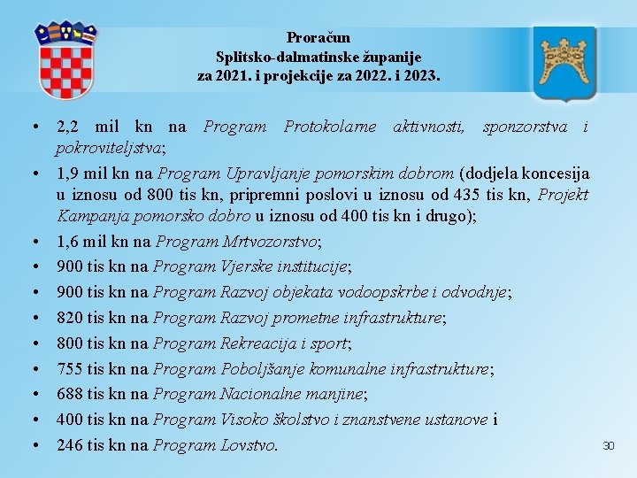 Proračun Splitsko-dalmatinske županije za 2021. i projekcije za 2022. i 2023. • 2, 2