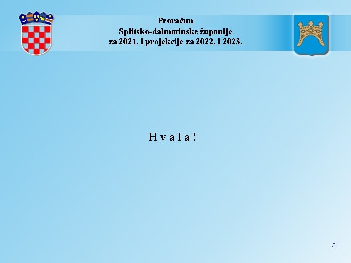 Proračun Splitsko-dalmatinske županije za 2021. i projekcije za 2022. i 2023. Hvala! 31 