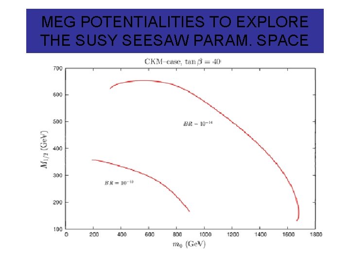 MEG POTENTIALITIES TO EXPLORE THE SUSY SEESAW PARAM. SPACE 