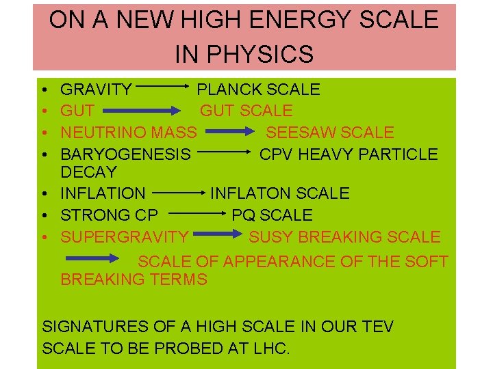 ON A NEW HIGH ENERGY SCALE IN PHYSICS • • GRAVITY PLANCK SCALE GUT