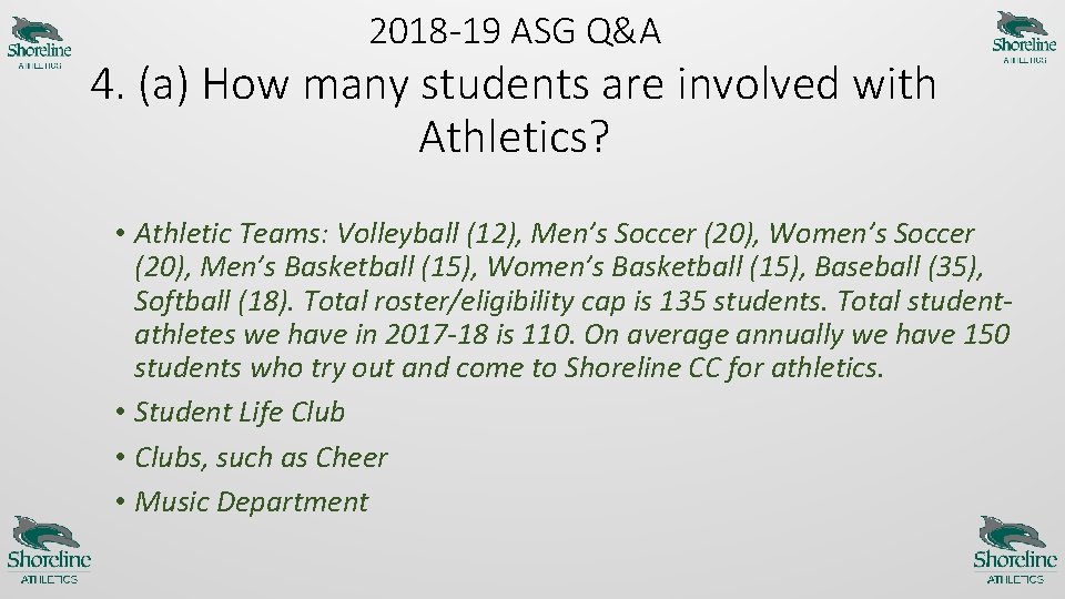 2018 -19 ASG Q&A 4. (a) How many students are involved with Athletics? •