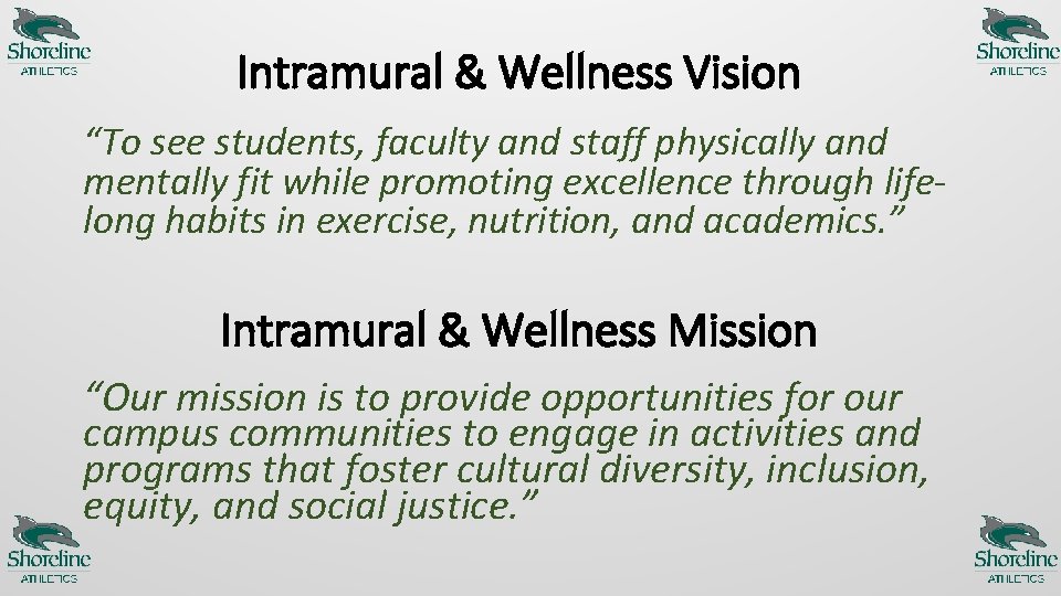 Intramural & Wellness Vision “To see students, faculty and staff physically and mentally fit