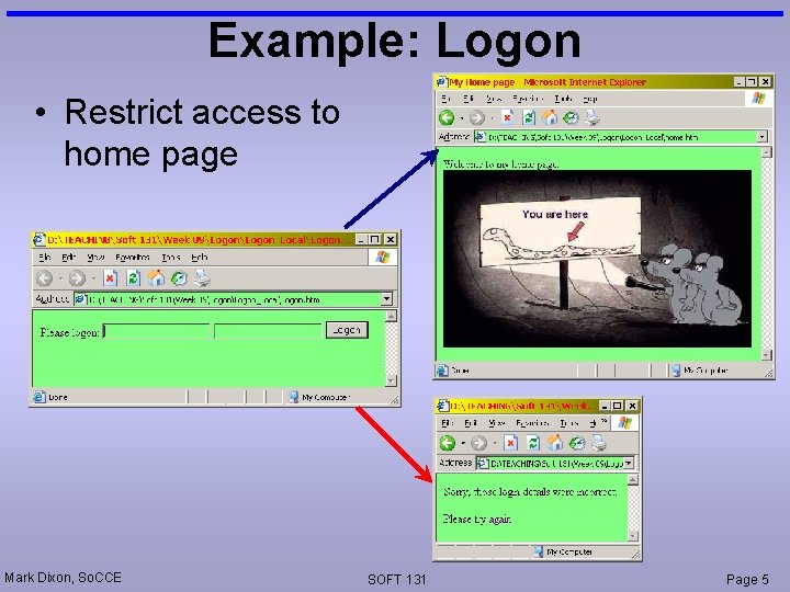 Example: Logon • Restrict access to home page Mark Dixon, So. CCE SOFT 131