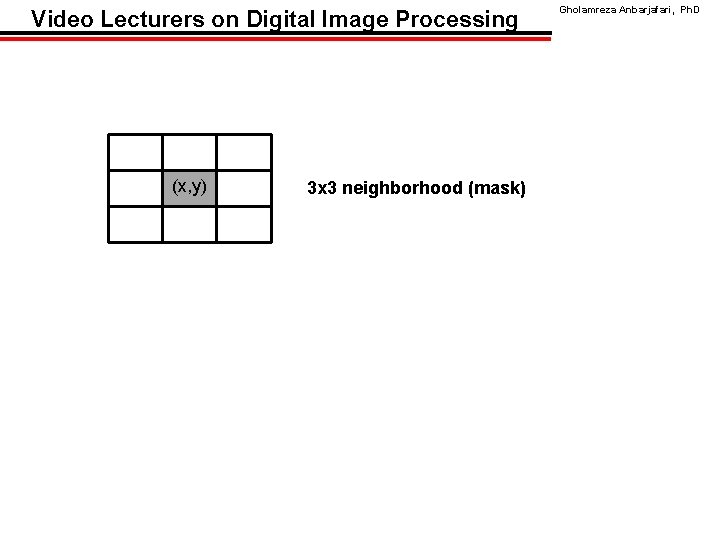 Video Lecturers on Digital Image Processing (x, y) 3 x 3 neighborhood (mask) Gholamreza